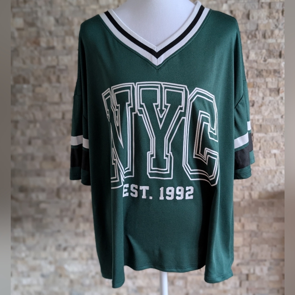 NYC Streetwear City Retro Green Jersey Grunge Indie Sleaze Acubi Basketball Sz L